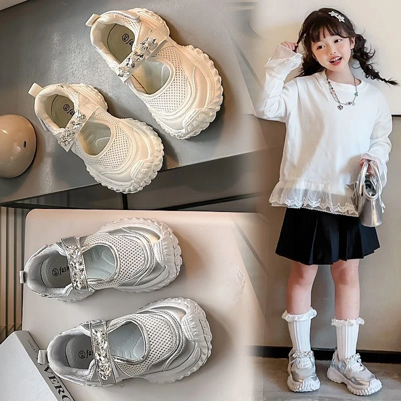 ABC女童运动鞋2025夏季新款儿童网鞋透气中大童休闲老爹鞋芭蕾风