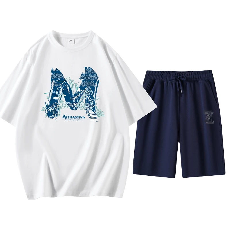 Jeanswest/真维斯夏季新款运动休闲宽松男士百搭套装纯棉男女同款