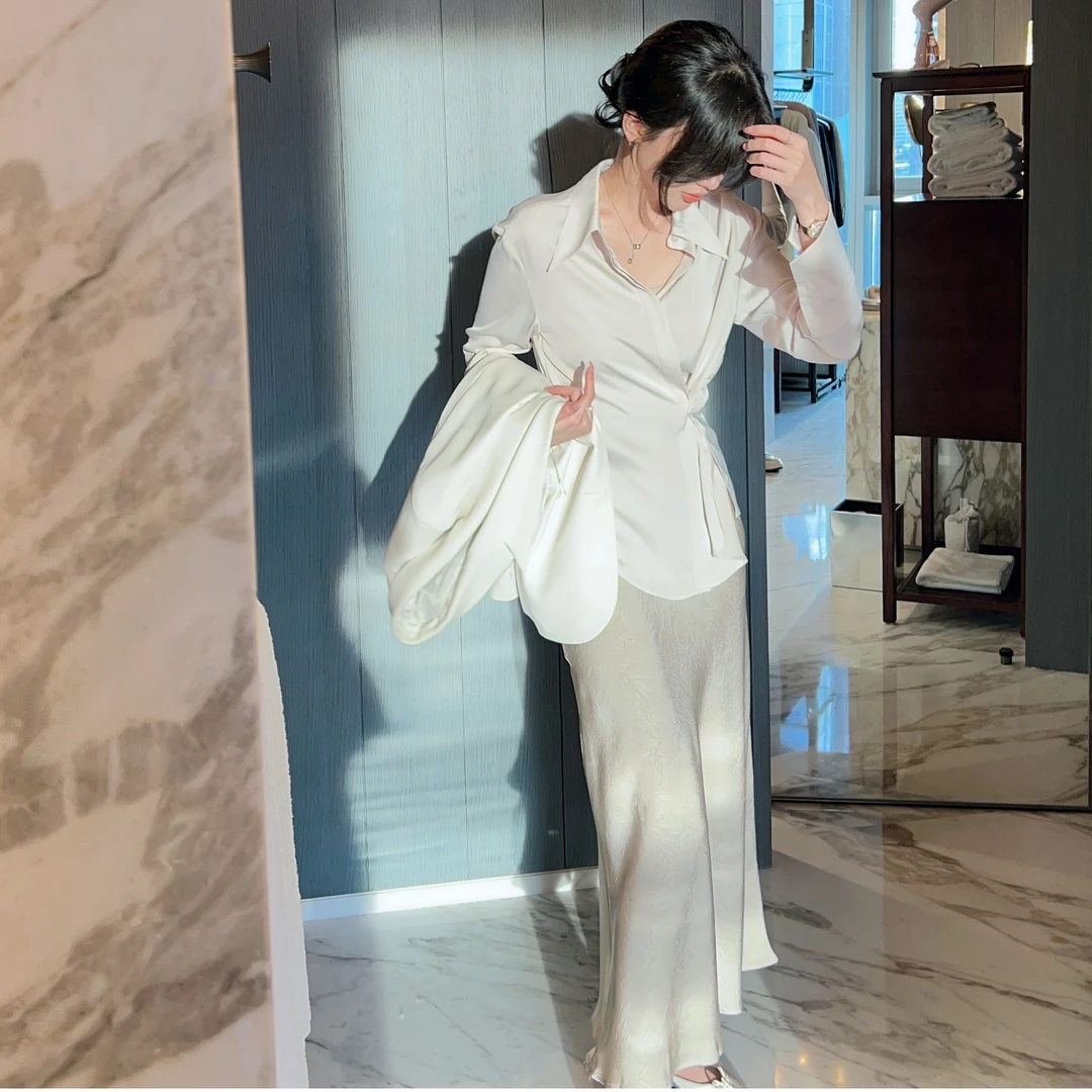 【芝士Cheese】娇韵季风少女暗纹缎面改良鱼尾半裙设计感洋气