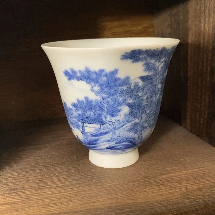 瓷【半间泥坊】山水铃铛杯
