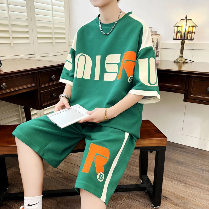 夏季男休闲运动套装男高中生套装时尚宽松情侣男士潮流休闲运动服