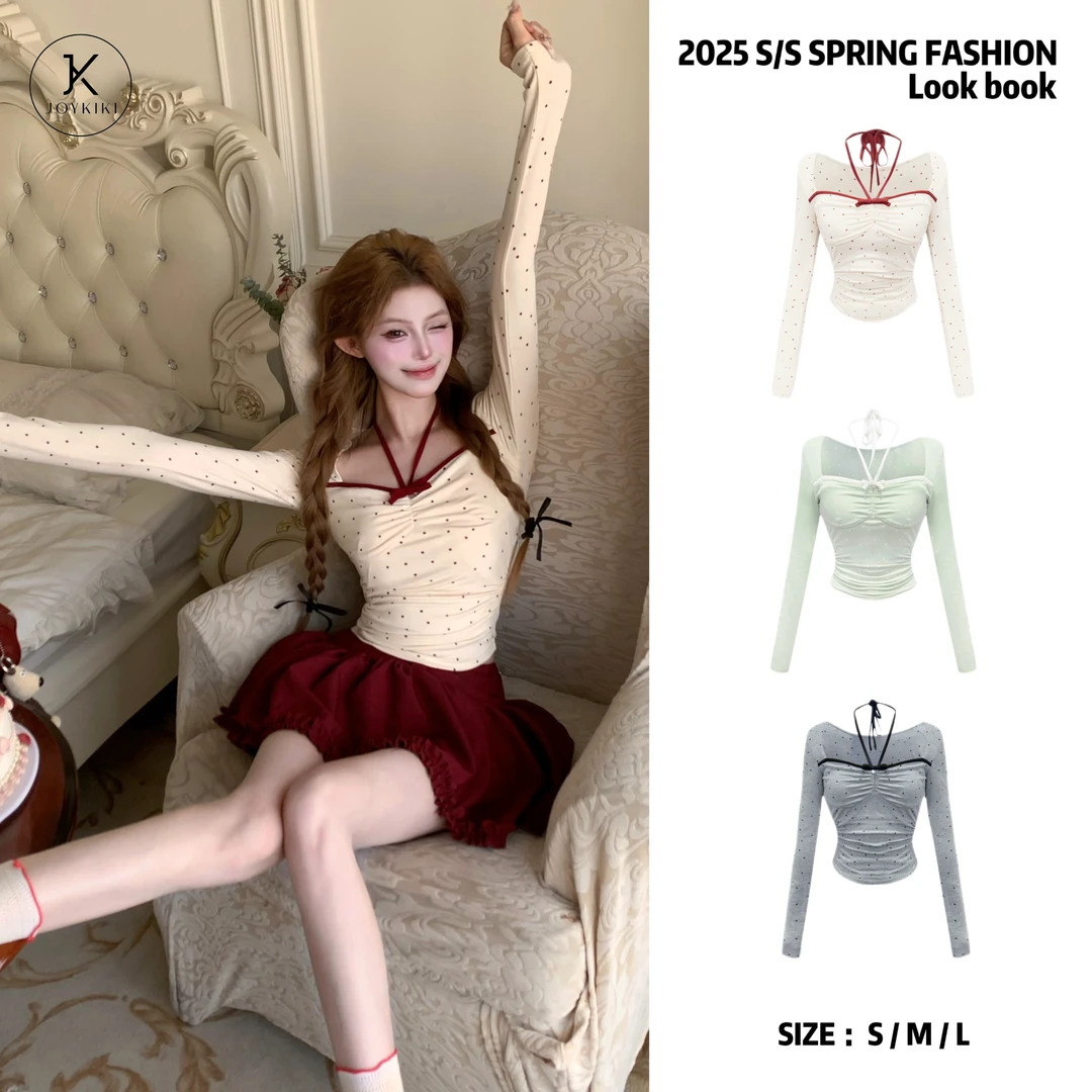 JOY KIKI金金【淡颜芭比】波点甜美纯欲少女挂脖上衣J25A047