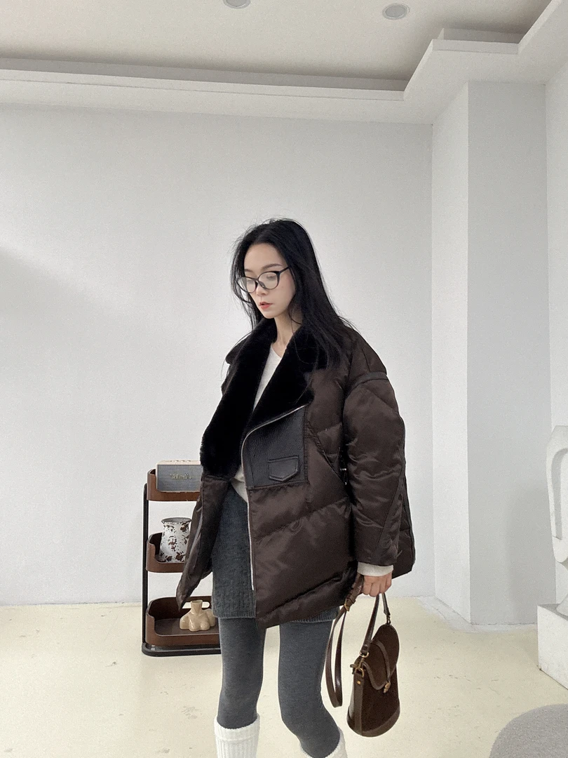 ZIKUO/紫阔冬季新款绵羊皮皮毛一体西装领中长款鹅绒服531