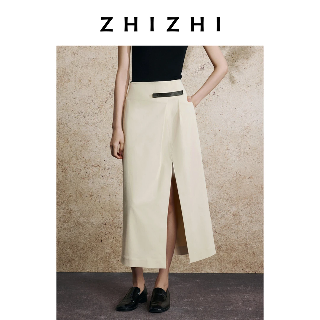 致知 遍地锦 侧捏褶开叉皮襻装饰半裙25新款气质百搭ZZ2EAWBZ027