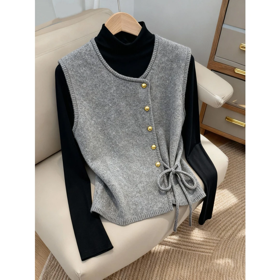 洋气时尚复古两件套2025秋冬季新款爆款高级感显瘦马甲打底衫女装