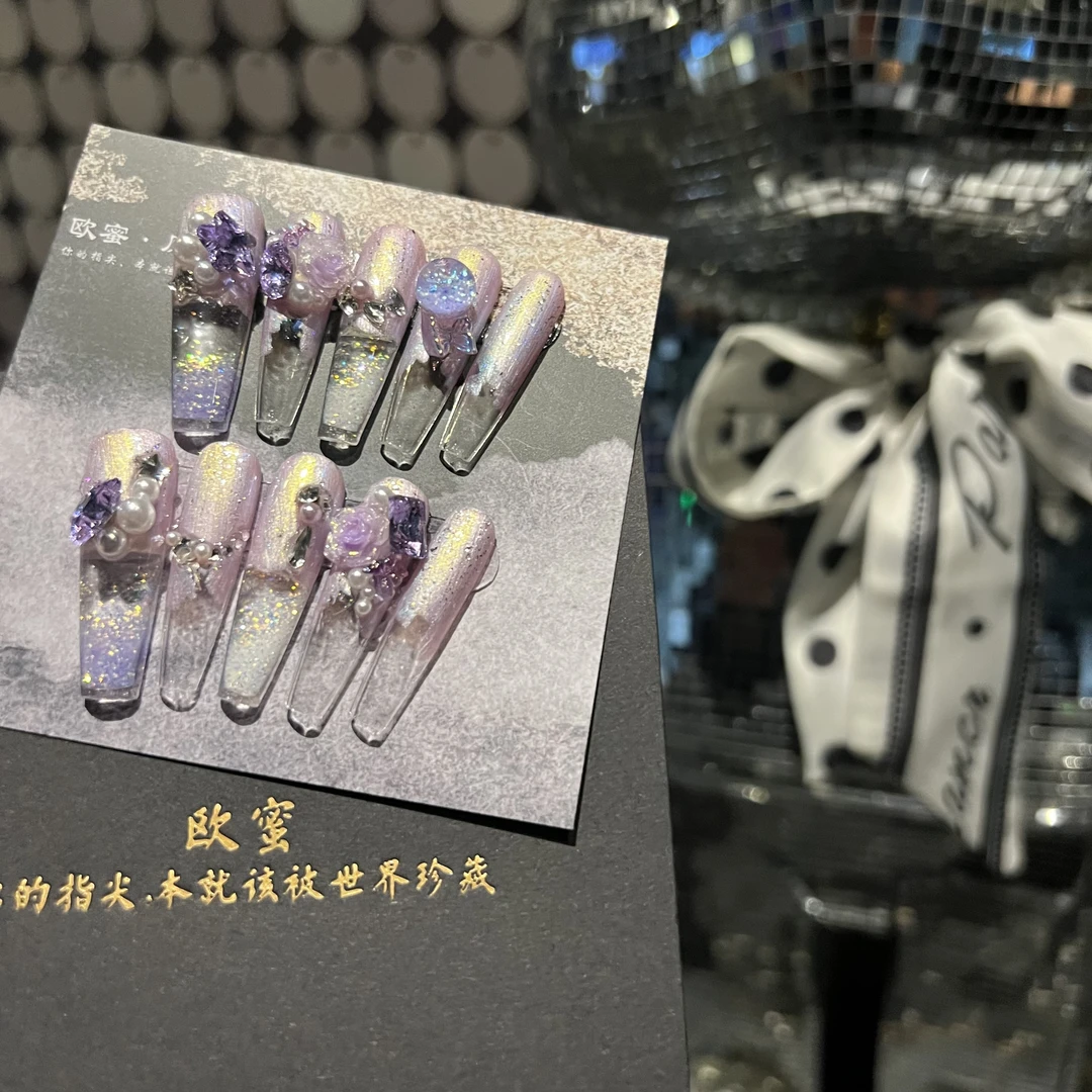 夜光【星黛露】纯手绘高级定制手绘雕花纯手工穿戴甲雕花春季显白