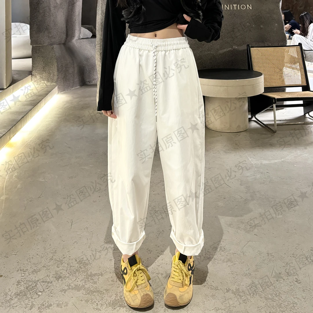 2025春季新款松紧高腰显瘦宽松阔腿裤女高端欧货直筒裤百搭休闲裤