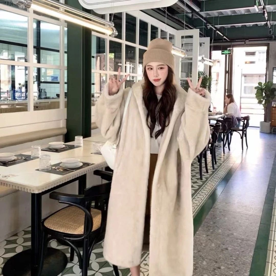 【大白熊1.0】冬季新款韩版西装领仿水貂毛加厚保暖毛毛大衣宽松