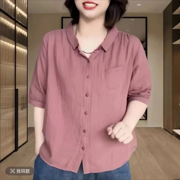 2025夏季新款简约时尚衬衫女式宽松减龄显瘦上衣复古百搭薄款上衣