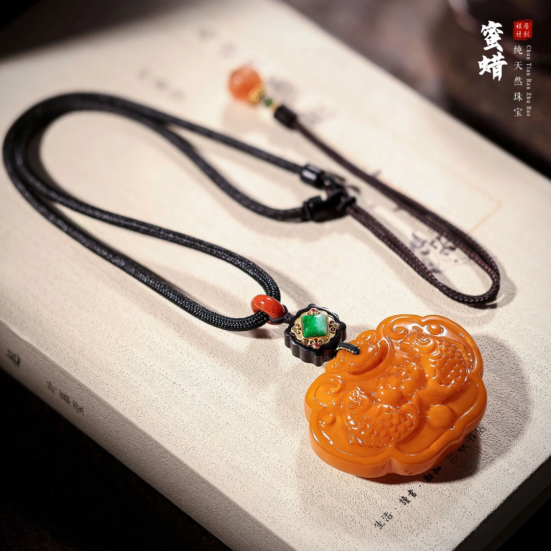【桃总推荐】diy老蜜蜡如意双鱼项链@@SJ50507020