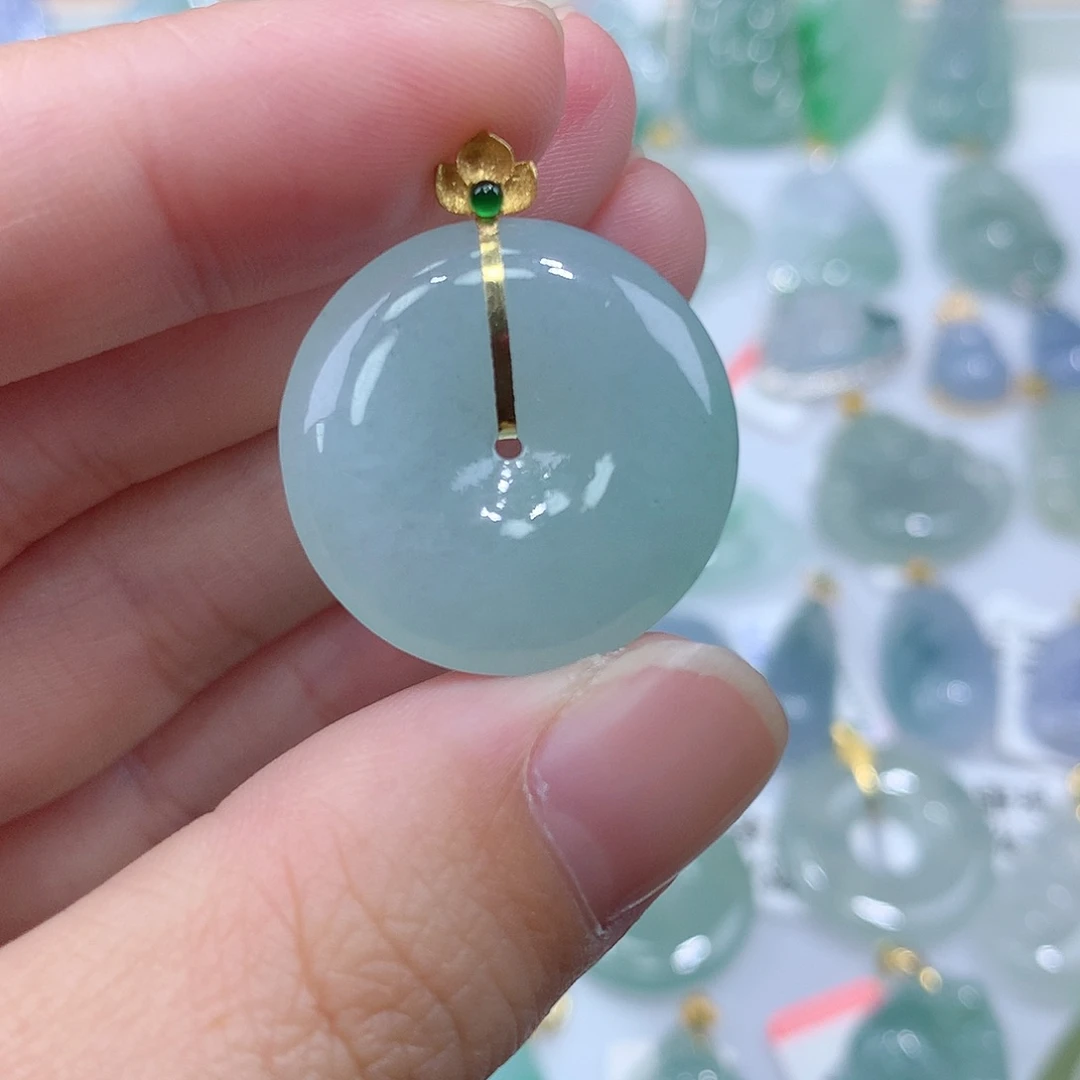 翡翠颈饰18K金镶嵌平安
