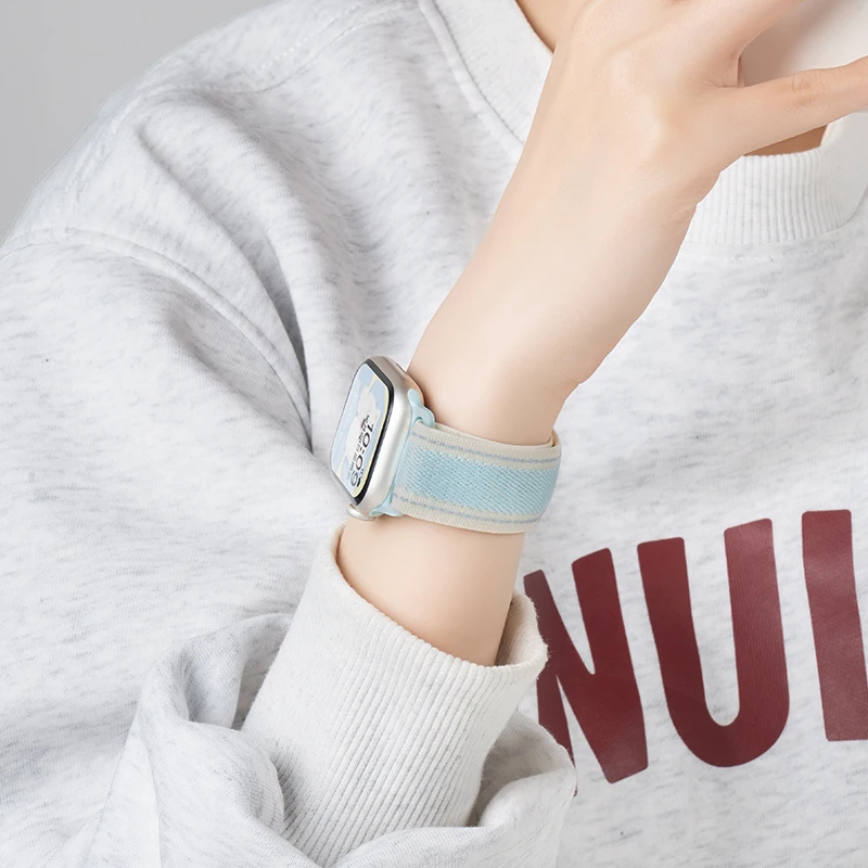 适用苹果S10手表applewatch9表带iwatchse8/7双色尼龙编织6高级女