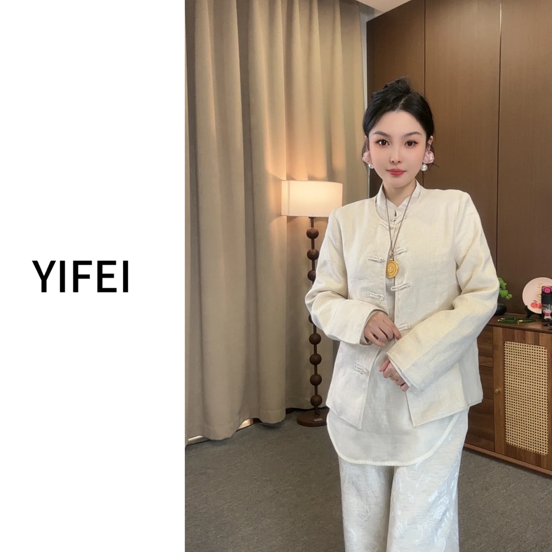 [YIFEI]新中式金丝麻气质高级感短款春季百搭设计感外套