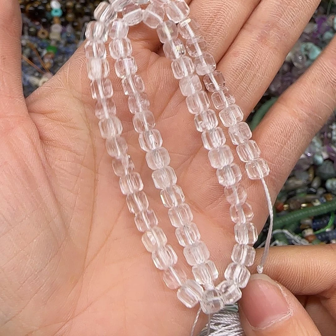 玛瑙/玉髓合金珠宝半成品白水晶5mm一条方糖