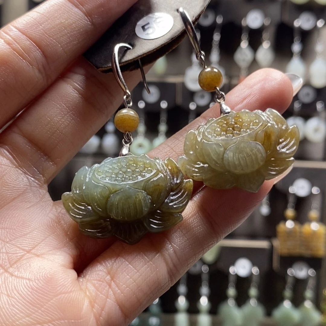 和田玉耳饰银S925镶嵌梦**夢