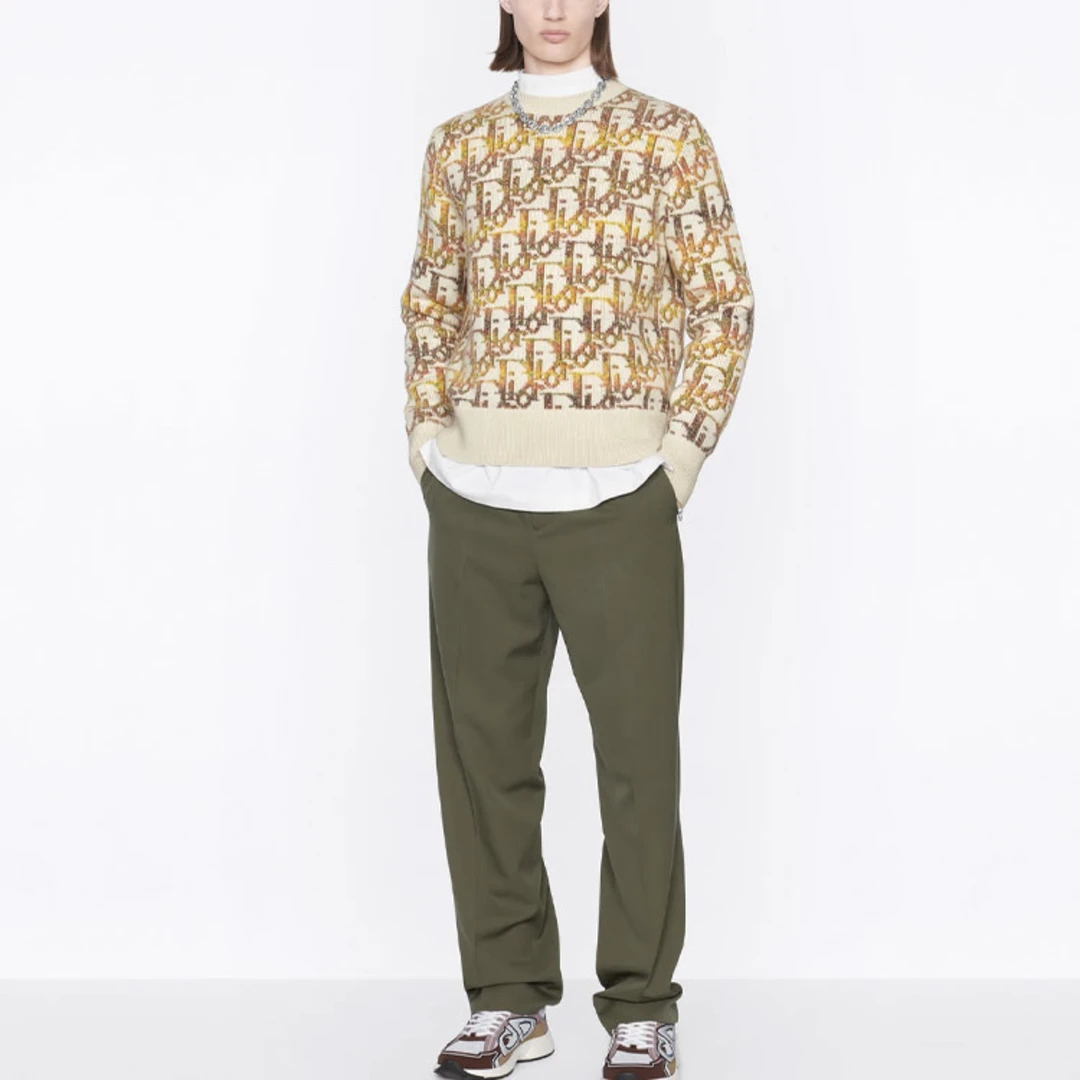 99新 DIOR/迪奥 1567/DIOR 黄色满印羊毛毛衣/M码