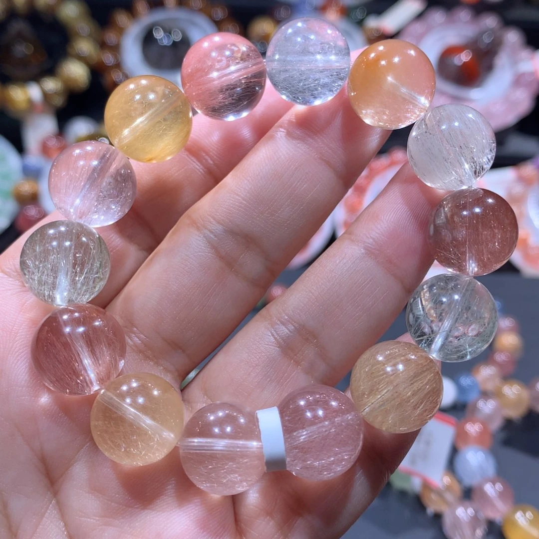 水晶未镶嵌手链钢丝彩兔毛13.5mm