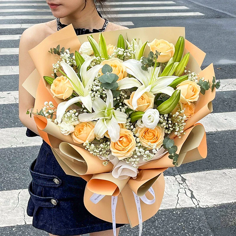 香水百合玫瑰混搭花束生日礼物惊喜纪念日送爱人老婆女友花束全国订购同城配送附近花店送花上门鲜花小时达
