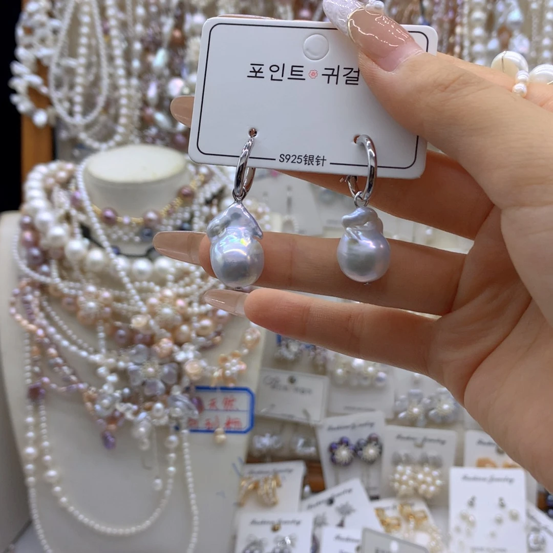银S925镶嵌淡水珍珠耳饰