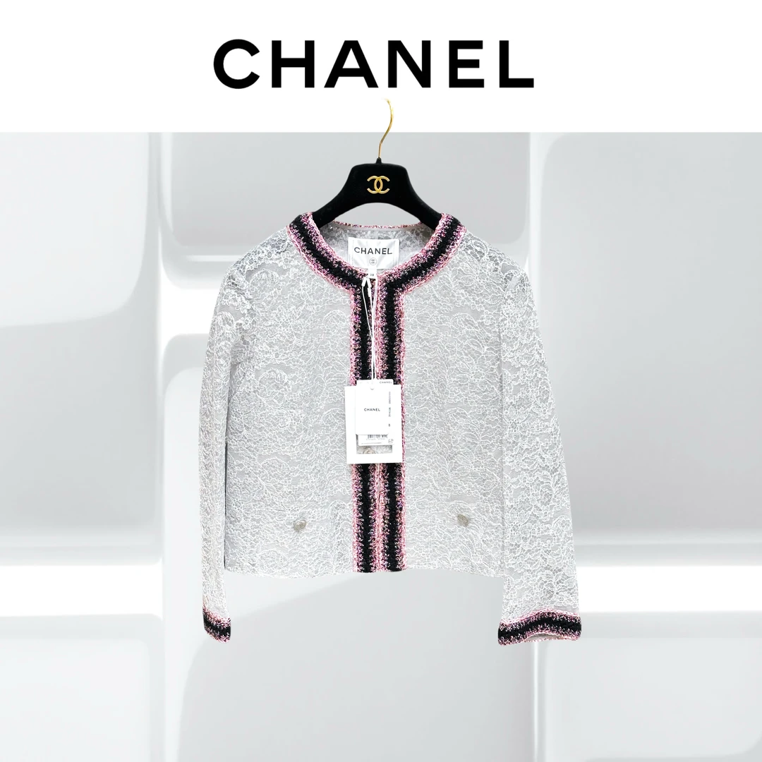 99新 Chanel/香奈儿 38码23P银色拼粉色蕾丝外套