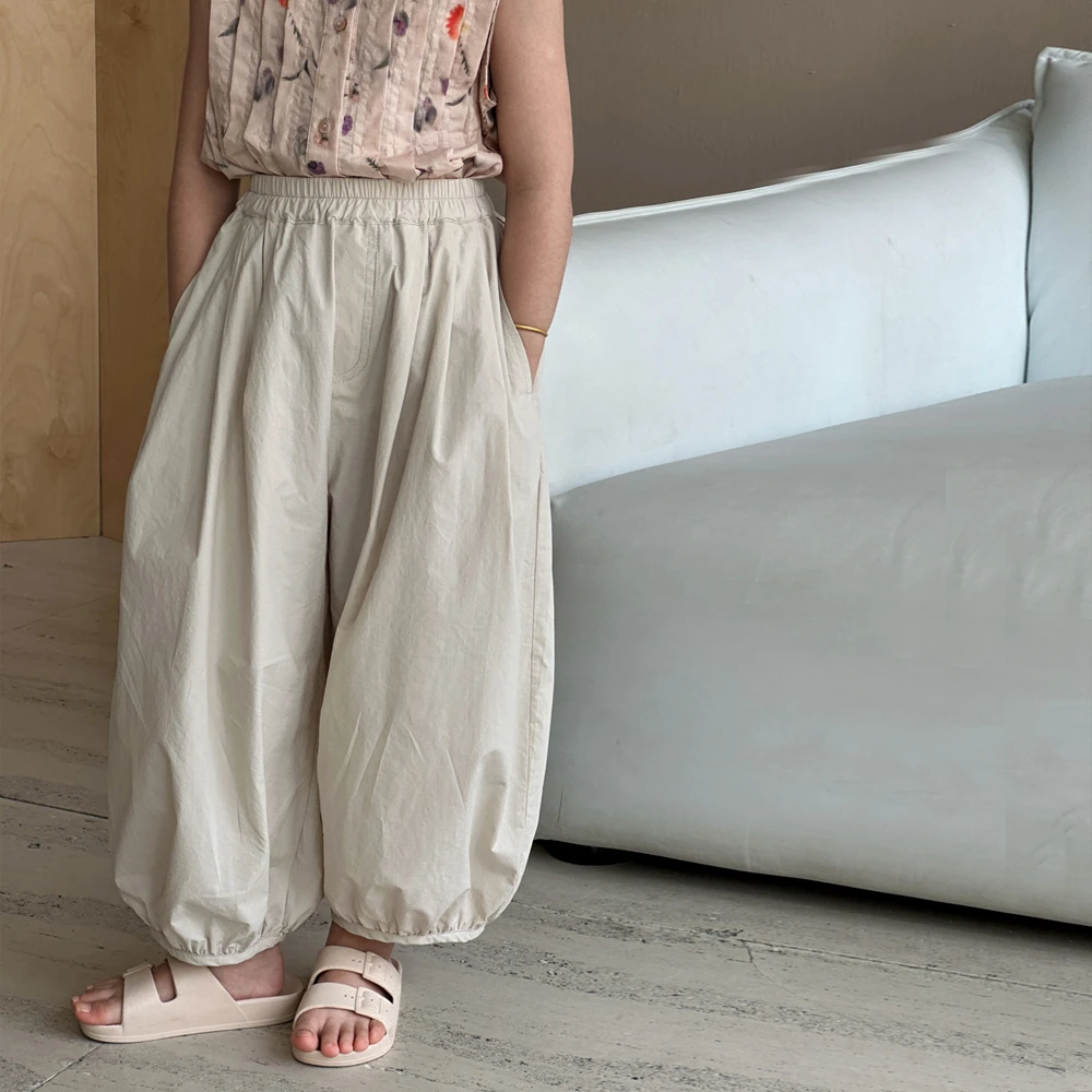 女童夏季薄款百搭森系中大童纯色七分灯笼裤夏装休闲裤XB242106