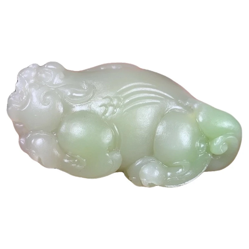 和田玉翠青双色纯手工雕刻貔貅把件挂件男女通款