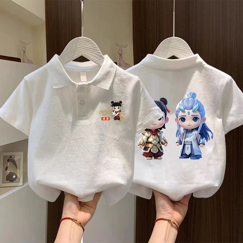短袖Polo衫夏季纯棉儿童上衣服新款男女童宝宝2025白色哪吒T恤潮