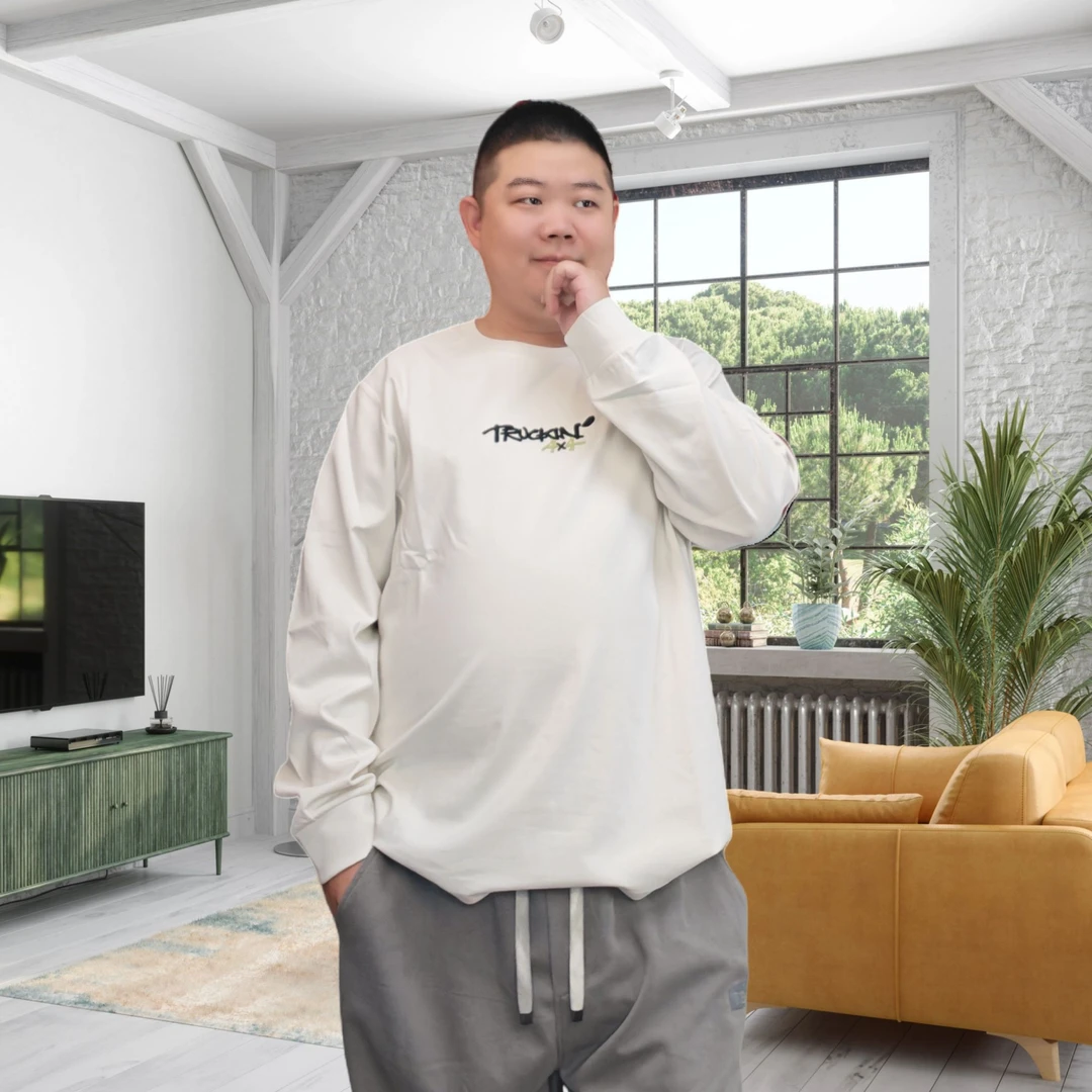 秋季新款男士宽松大码圆领长袖机车卡通INS上衣男士秋衣穿到300斤
