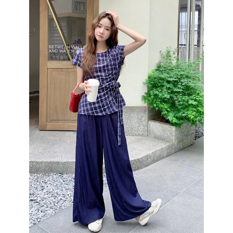 无印心匠D25912时尚套装时尚显瘦气质套装衬衫女装格子 K671