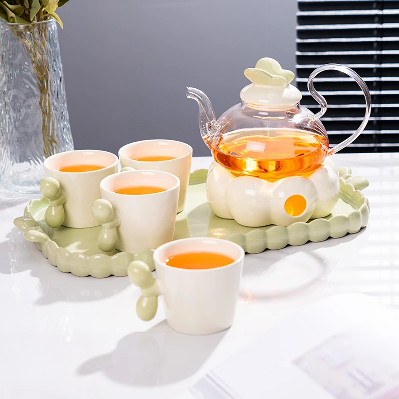 轻奢花草茶具蜡烛加热美容院茶具温茶烧水壶煮泡花草茶过滤家用