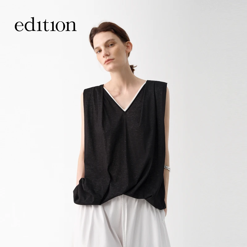 【商场同款】edition2025夏季新款拼接假两件扭结上衣#EBE2TOP015