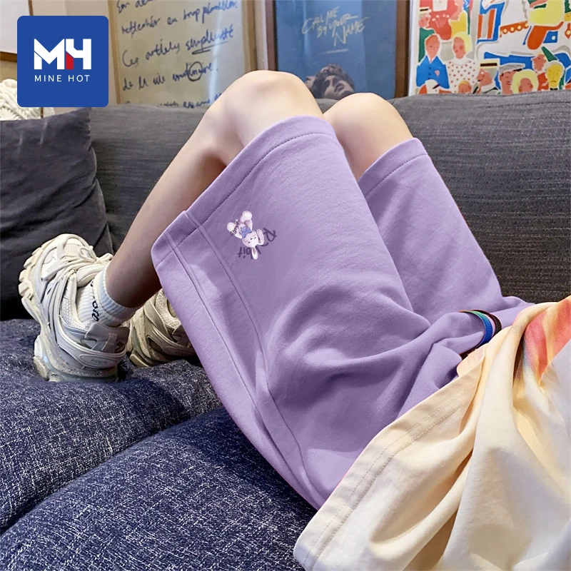 唐狮集团MH运动短裤女夏季外穿2025新款大码休闲宽松紫色五分裤X