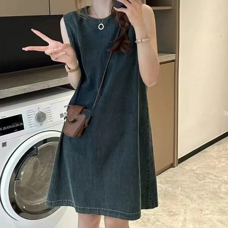 复古无袖牛仔连衣裙女欧洲站2025夏季新款韩版显瘦背心裙子