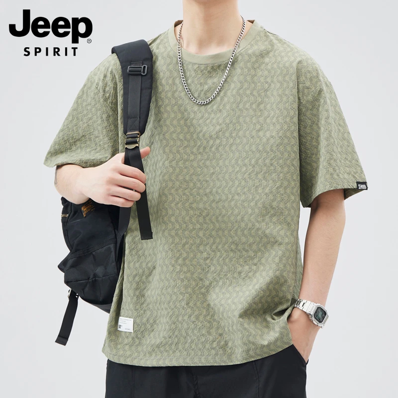 JEEPSPIRIT吉普男士短袖t恤潮牌夏季薄款宽松男款时尚圆领上衣男