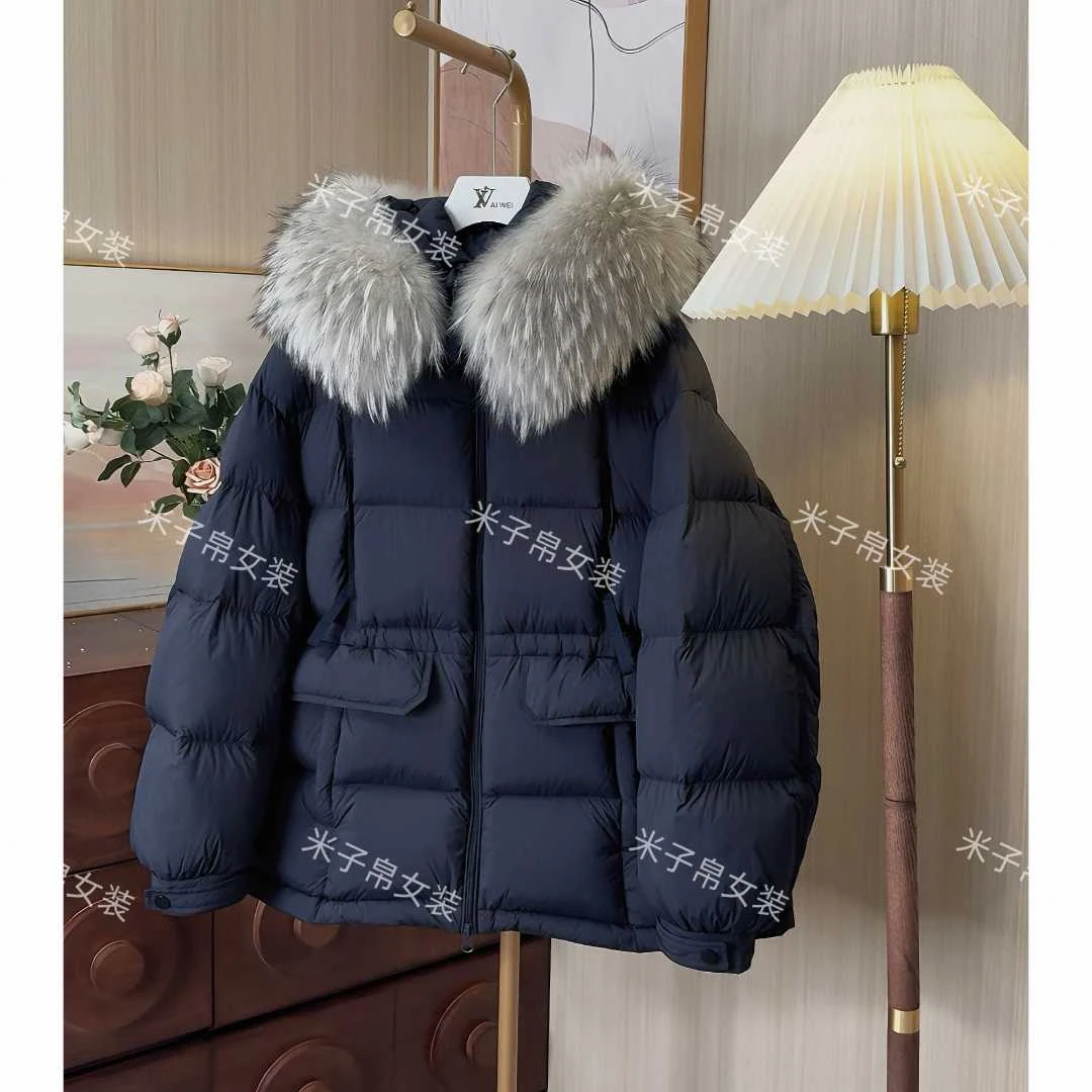 【95飞天白鹅绒】新款2025真毛领连帽收腰鹅绒羽绒服L