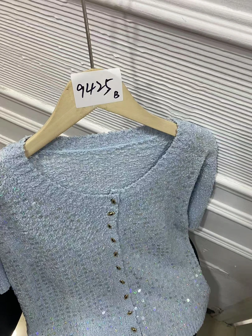 BIAORAN/标冉2025春季新款休闲重工亮片针织短袖9425