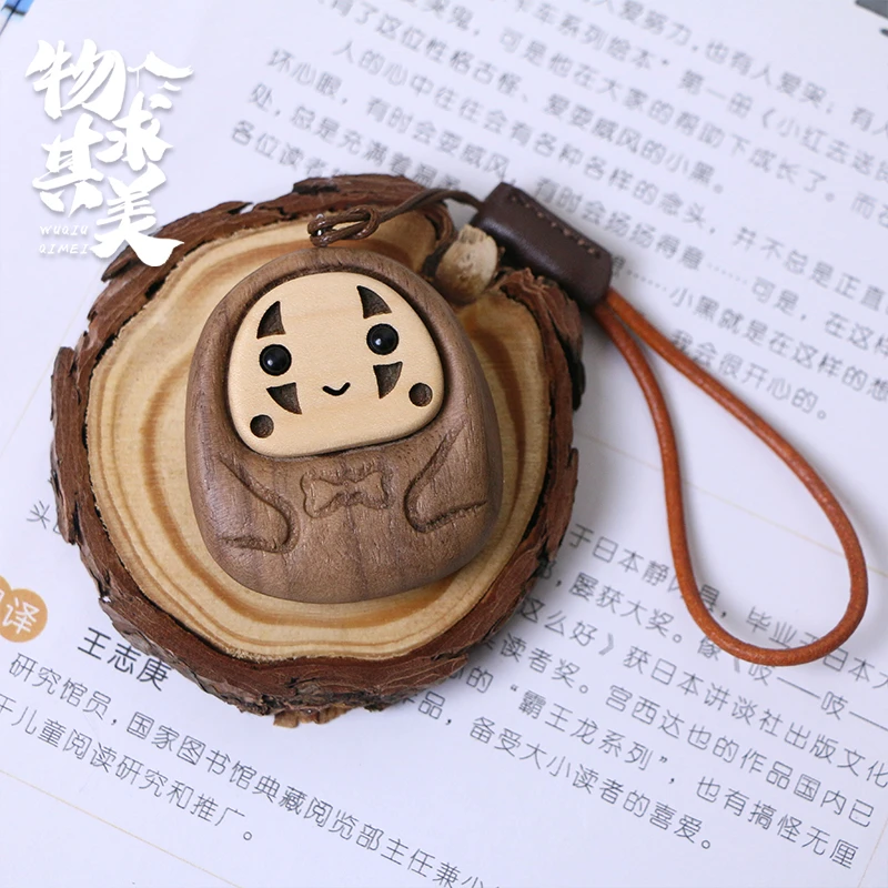 超萌无脸男挂件黑胡桃实木雕刻车挂钥匙扣饰品礼物宫崎骏动漫创意