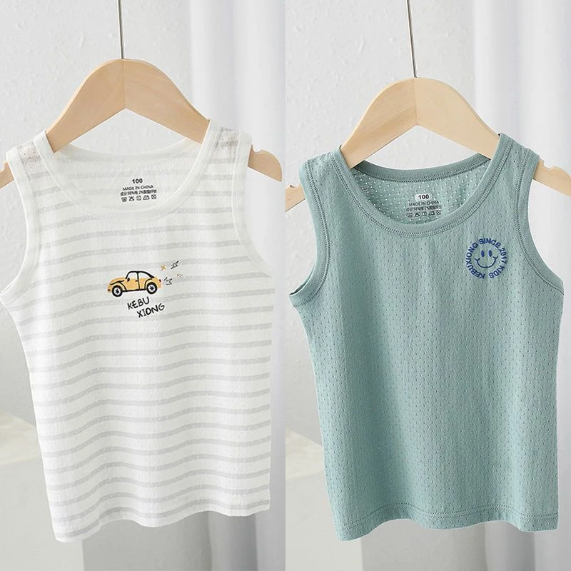 夏季背心内穿儿童薄款男童网眼纯棉背心宝宝跨栏无袖透气打底护肚