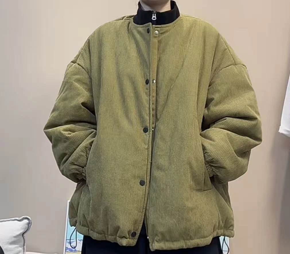 灯芯绒加棉棒球服外套棉衣女宽松