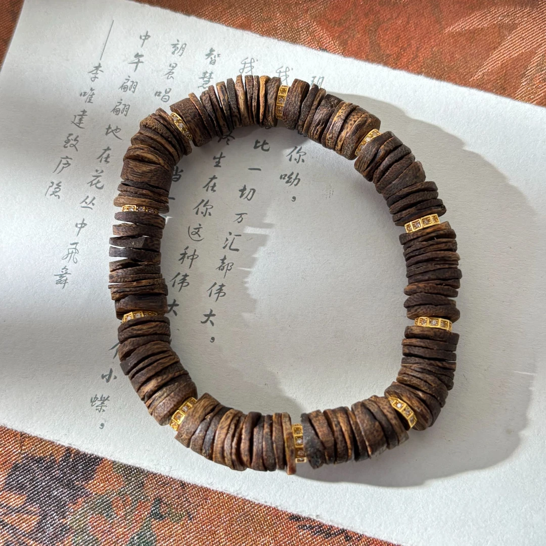 925银木质手链 【金菀菀】银S925镶嵌木质沉沉药片珠手串