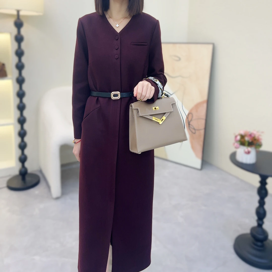 【欧若拉B】-秋冬精纺羊毛时尚气质宽松版中长款裙时尚长裙显瘦轻奢