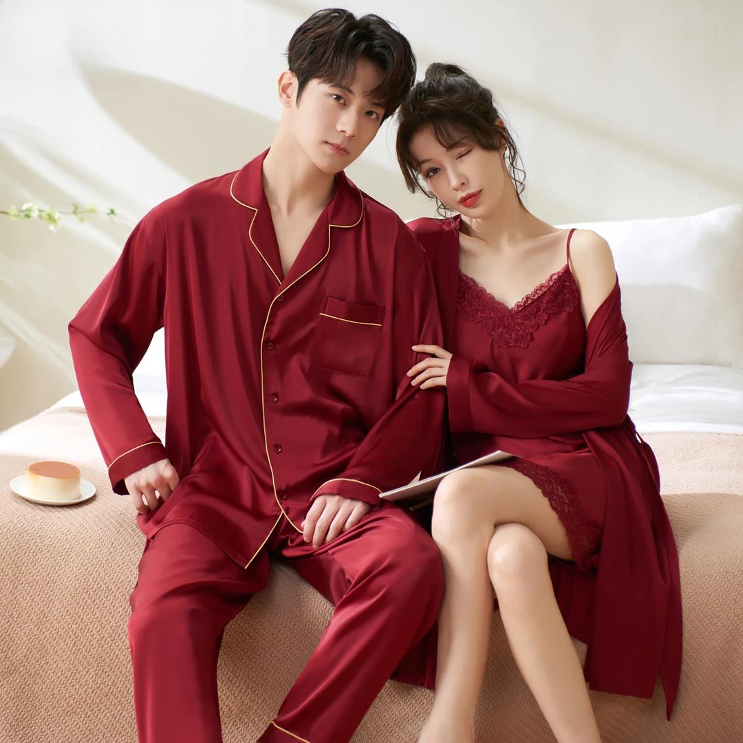 维多利亚新款夏季睡衣睡衣外穿女款一男一女情侣冰丝套装男士薄款