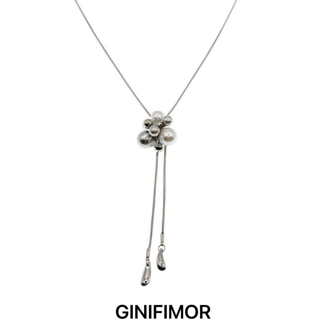 GINIFIMOR 铜合金项链 a695 烟花仿珍珠抽拉式项链女百搭毛衣链