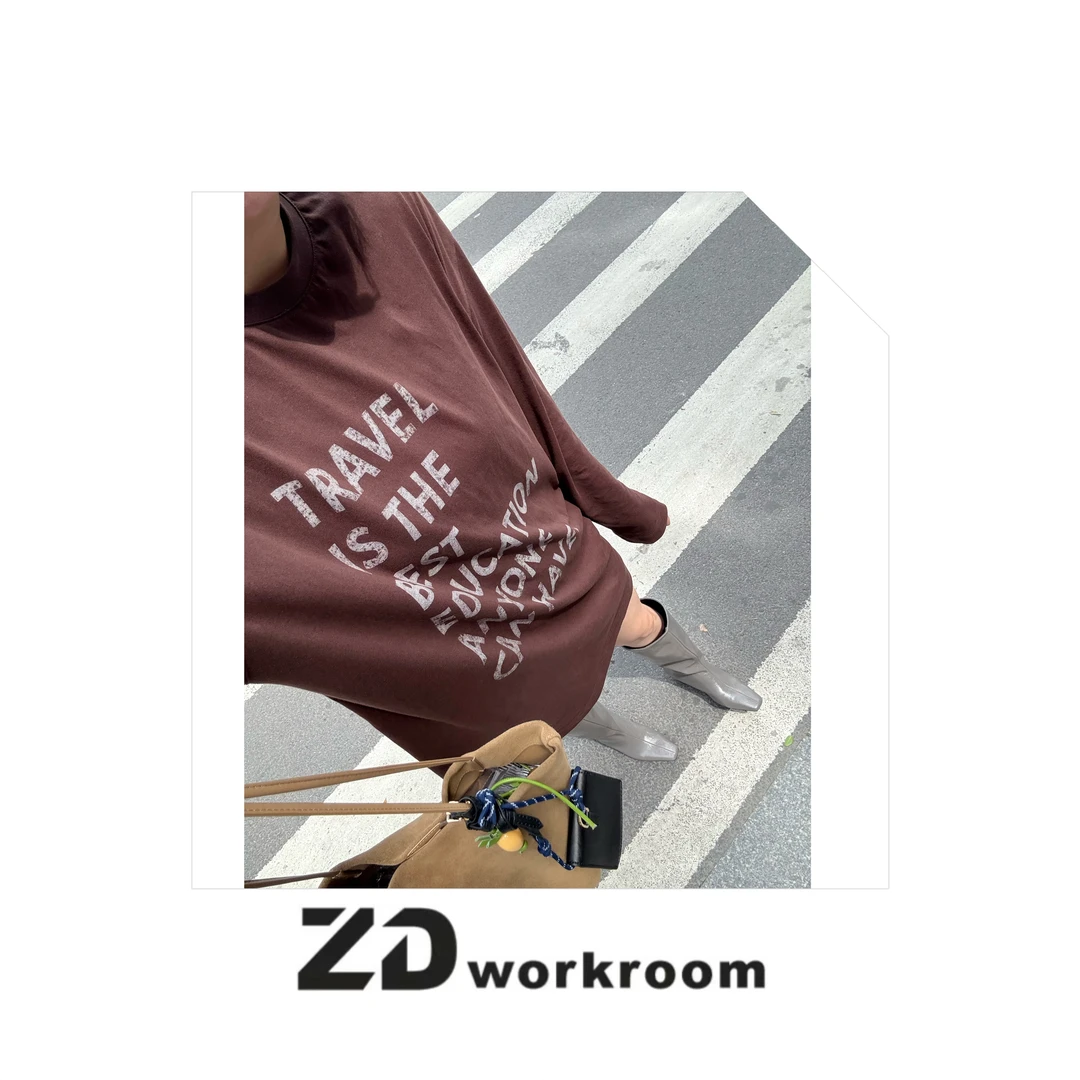【Z.D/WORKROOM】博主肯豆风痞帅宽松中长款印花字母百搭长袖T恤