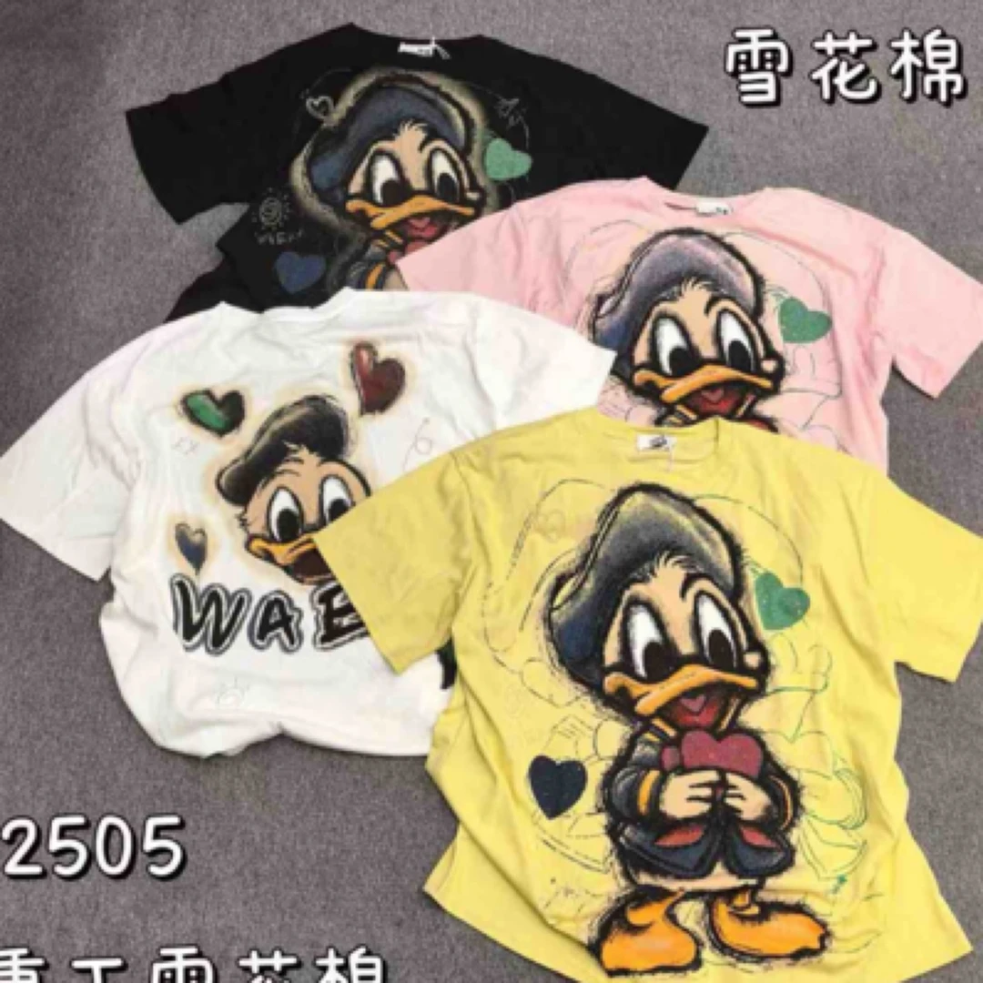 超喜欢烫钻雪花棉唐老鸭2505宽松体恤
