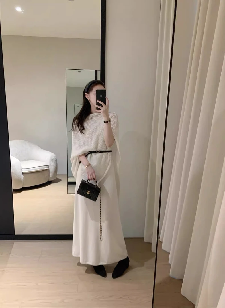 韩系温柔慵懒风套装针织罩衫上衣外穿女秋季新款吊带连衣裙两件套