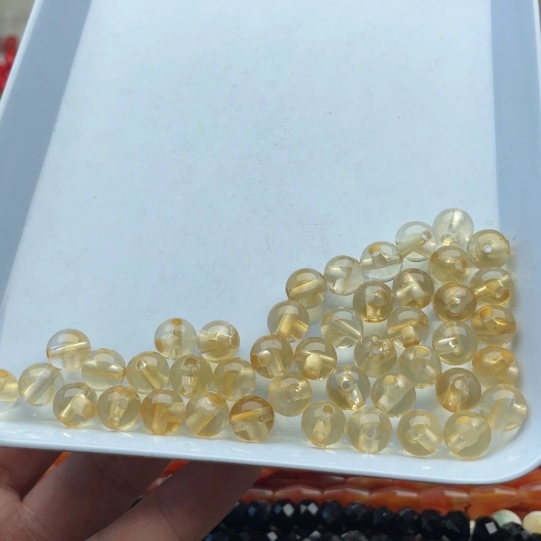 玛瑙/玉髓未镶嵌珠宝半成品六个装卡10mm黄水圆珠三通