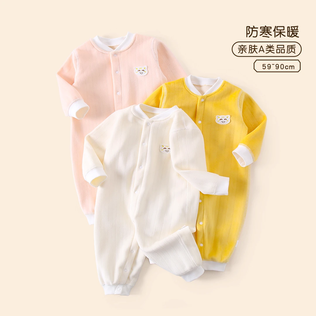婴儿加绒连体衣男女宝宝秋季加厚外出爬服新生儿秋冬加厚保暖哈衣