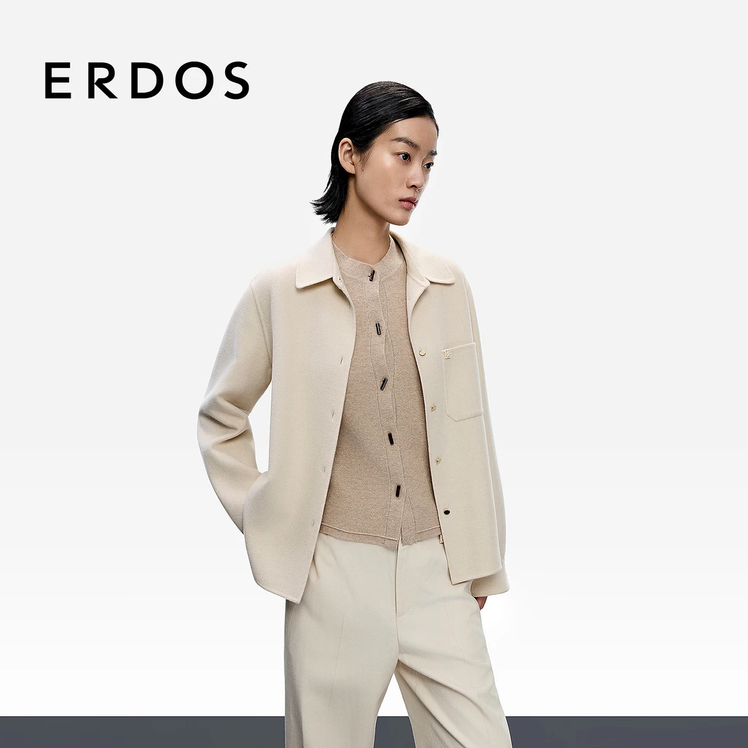 ERDOS 女士双面毛呢外套25年早秋新品直身衬衫版型通勤休闲金属扣