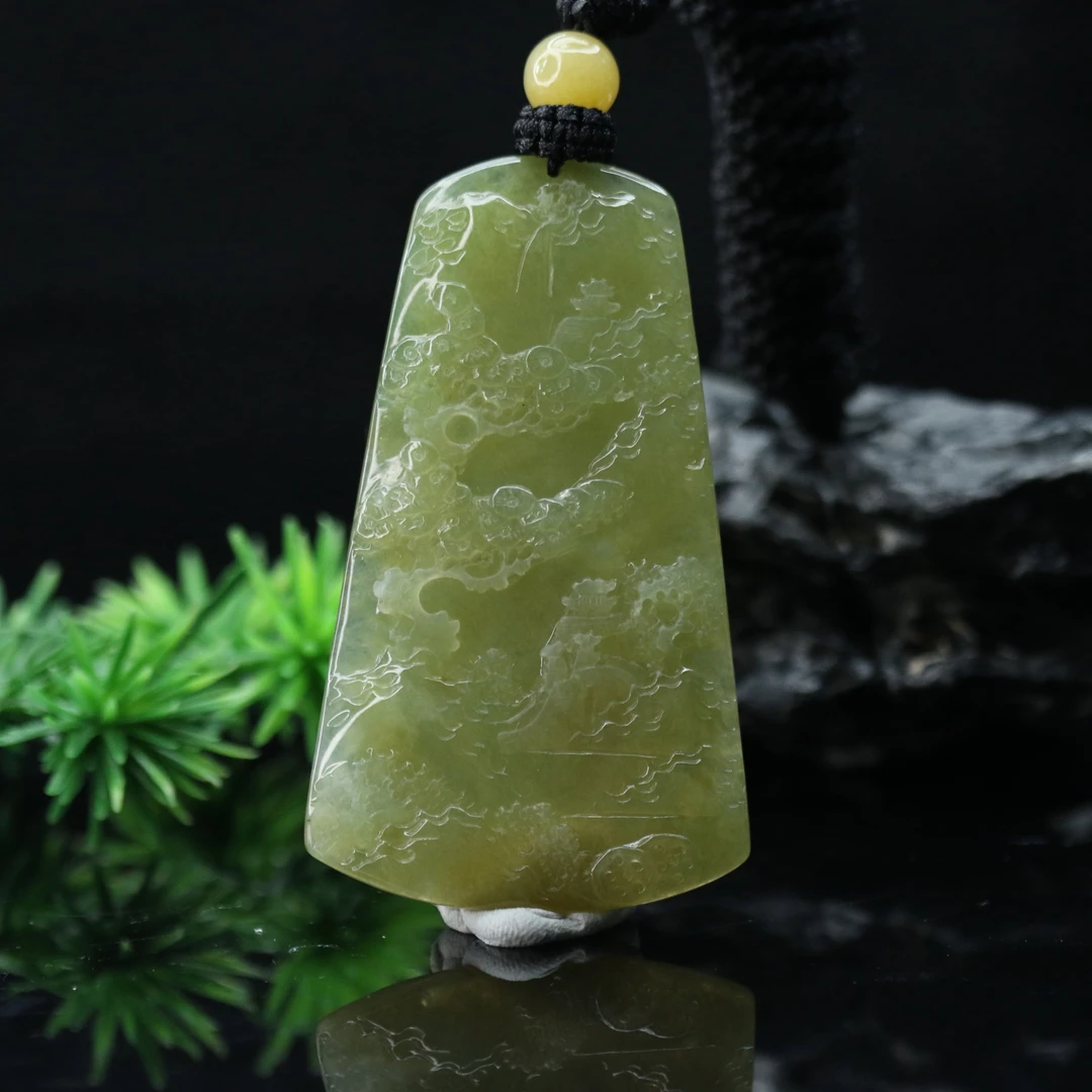 FC47天然缅甸翡翠A货冰黄山水牌/200234/保利厦门拍卖